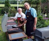 Chefs Richard Hensby and Peter Rhodes practice on the sausages before getting to the serious business of the steaks Chefs Richard Hensby and Peter Rhodes practice on the sausages before getting to the serious business of the steaks